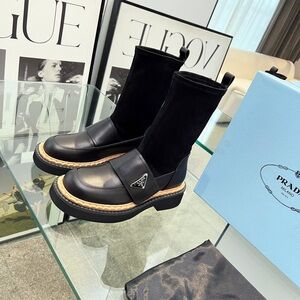 Prada Black and Tan Ankle Boots